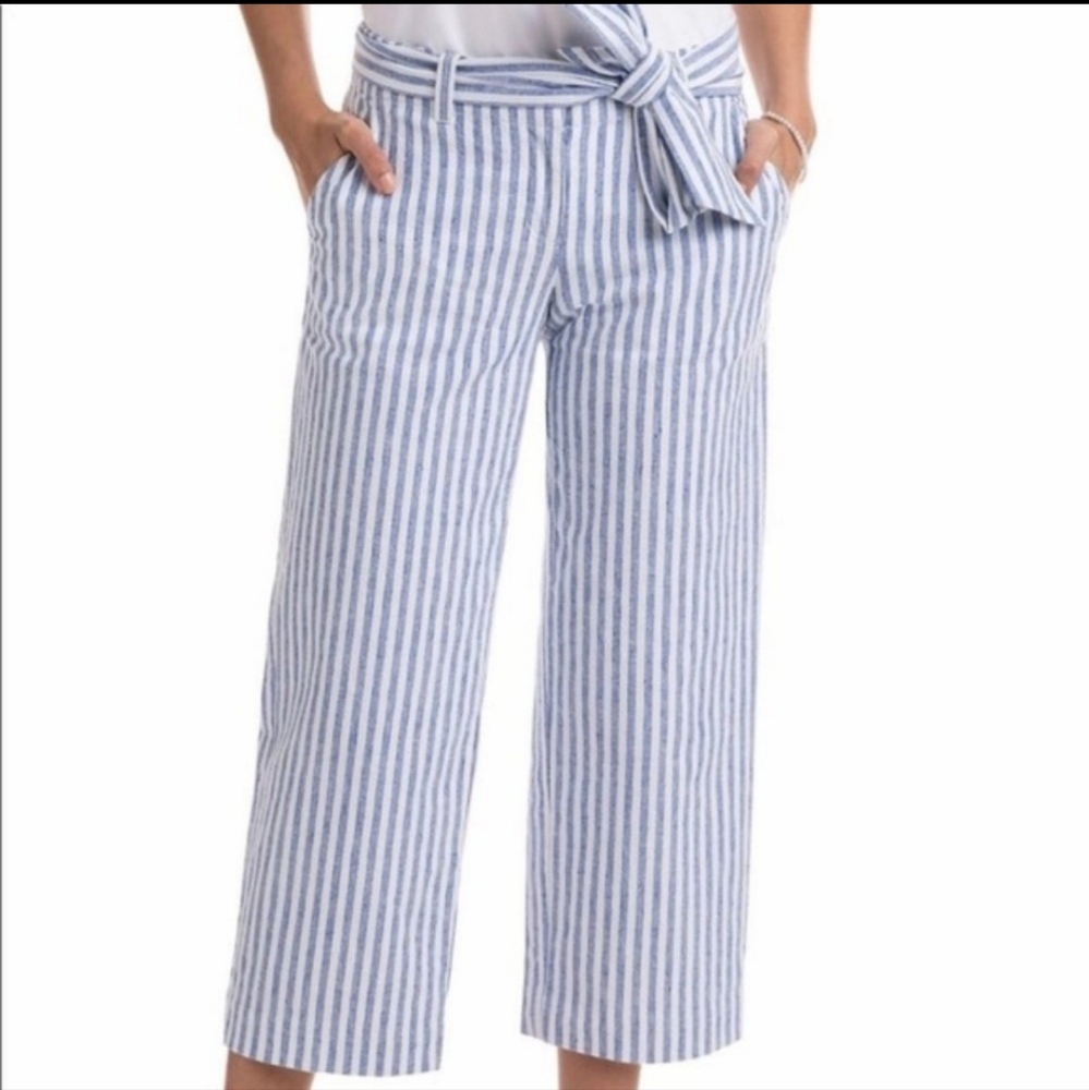 Vineyard Vines Blue and White Striped Wide-Leg Tie-Waist Pants